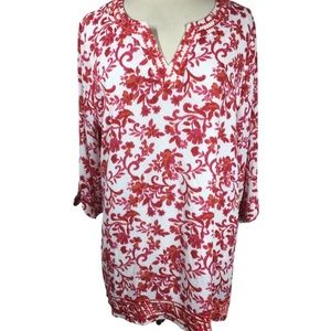 Magnolia Grace Stitch Fix Woman's XL Tunic Top Pink Orange Floral Embroidered